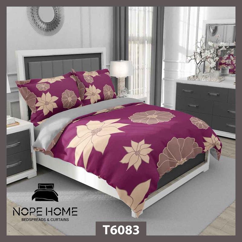 32 خرید روتختی شیک طرح طلوع گلها مدل T6083 از برند Nope Home | طرح گلدار ارغوانی و کرم با پارچه نرم و مقاوم، مناسب دکوراسیون لوکس و مدرن.